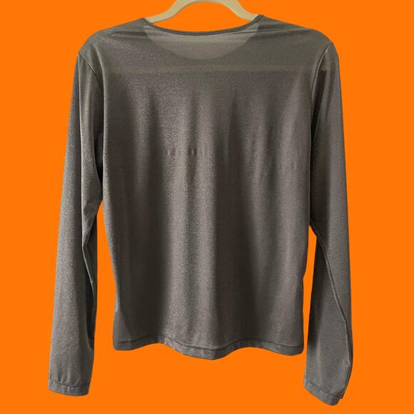90's vintage dark gray metallic iridescent semi sheer long sleeve top M/L - Picture 5 of 5